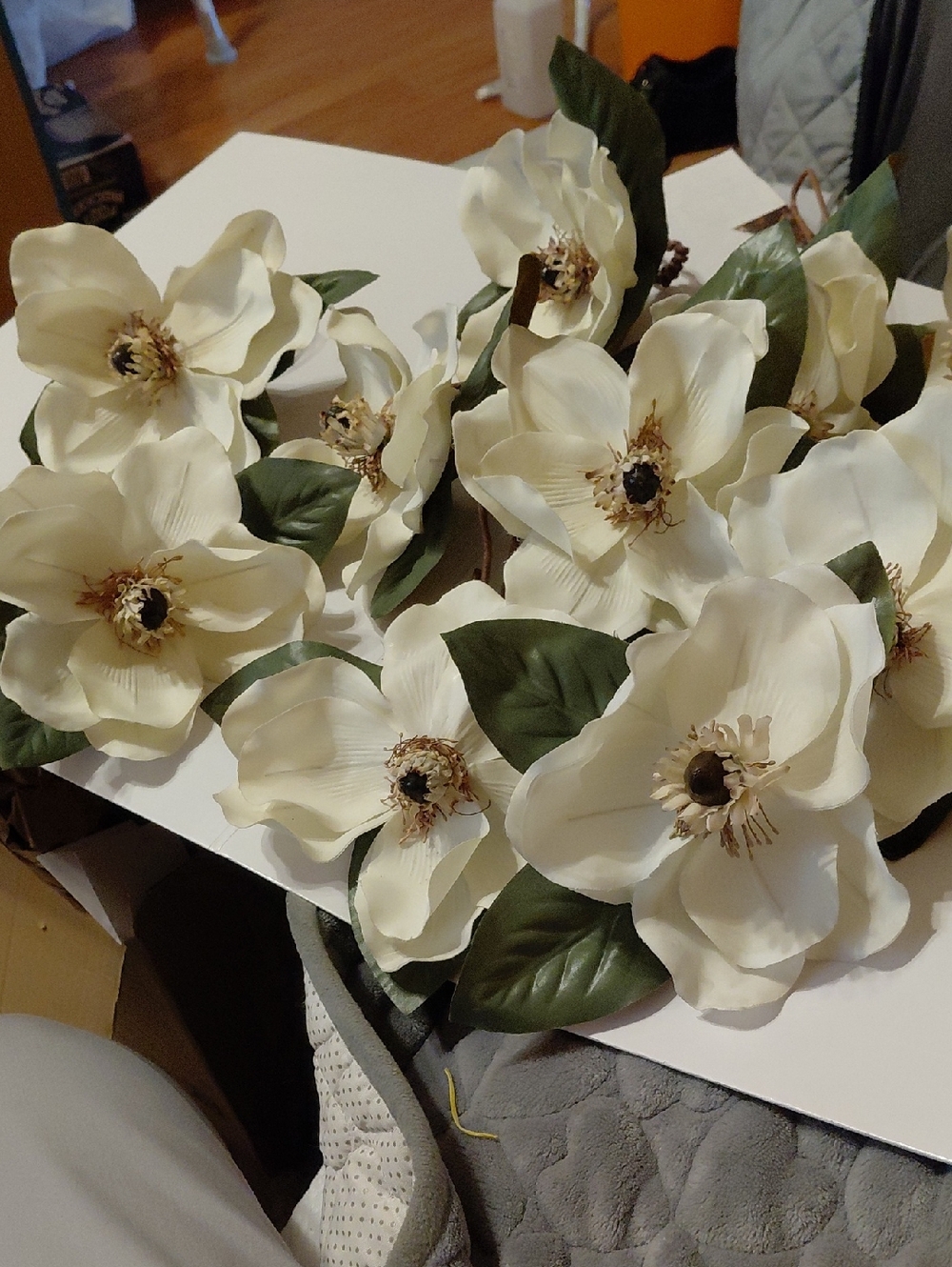 Silk Magnolia Stem Bouquet in Cream and Green - Home Accents